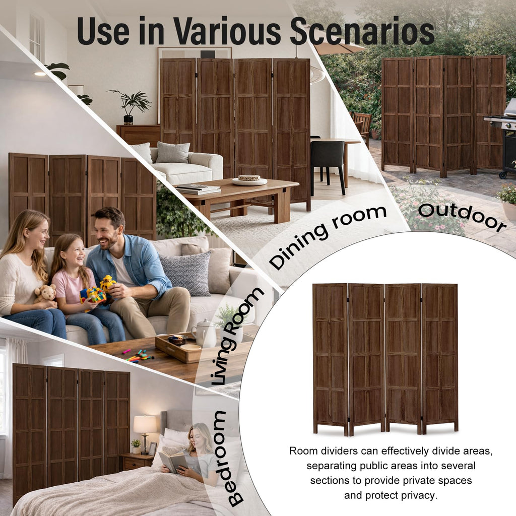 4 Panel Wood Room Divider and Folding Privacy Screen 67′′, Brown