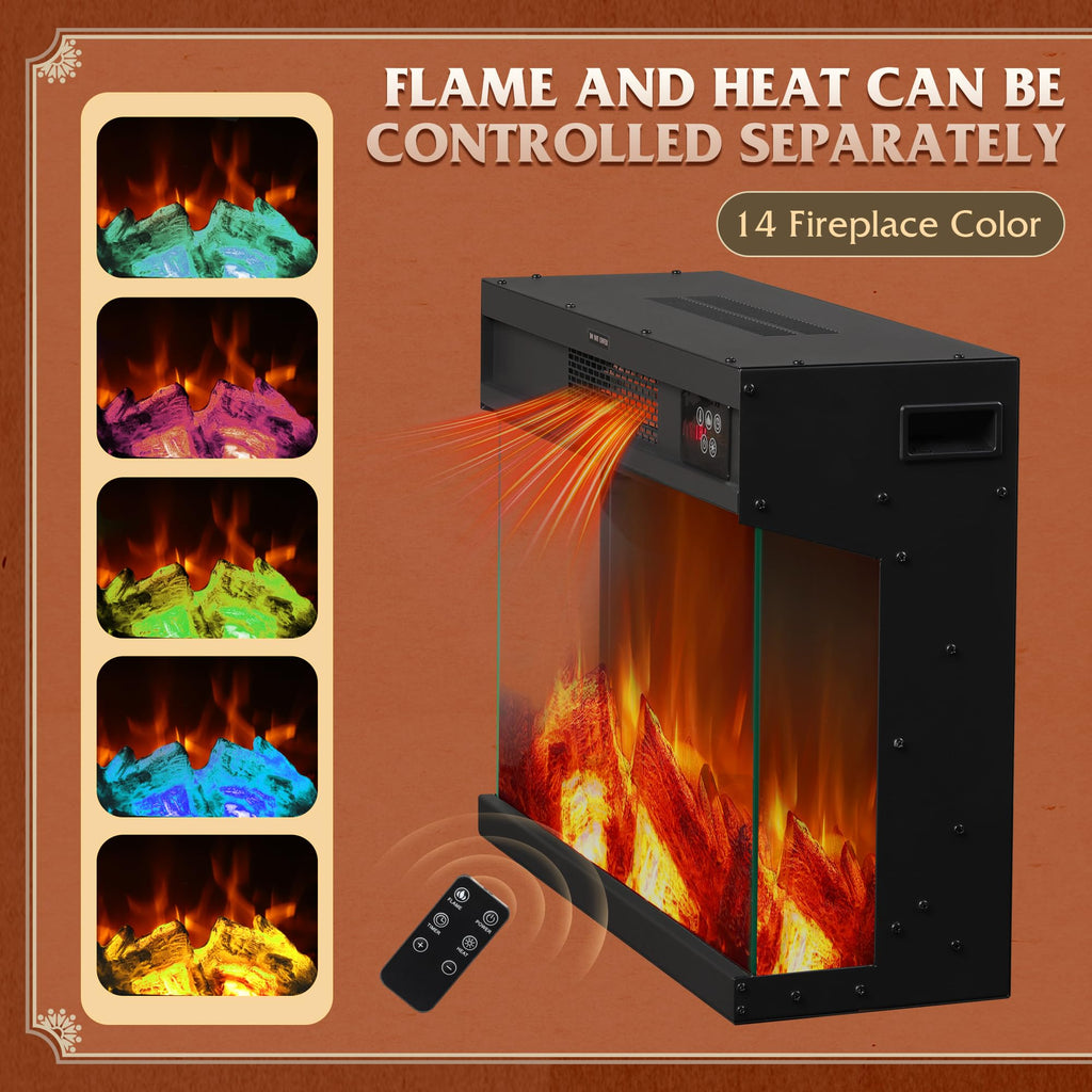 3-Sided Glass Electric for 65 Inch TV, Entertainment Center with 14 Flame Colors & Adjustable LED Storage Cabinets