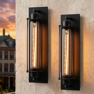 18-Inch Industrial Outdoor Wall Light Sconce, Matte Black, Set of 2