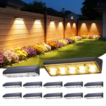 Solar Fence Lights Outdoor Waterproof, 12 Pack Warm White & 9 Fixed Colors & Color Changing Fence Lights Solar
