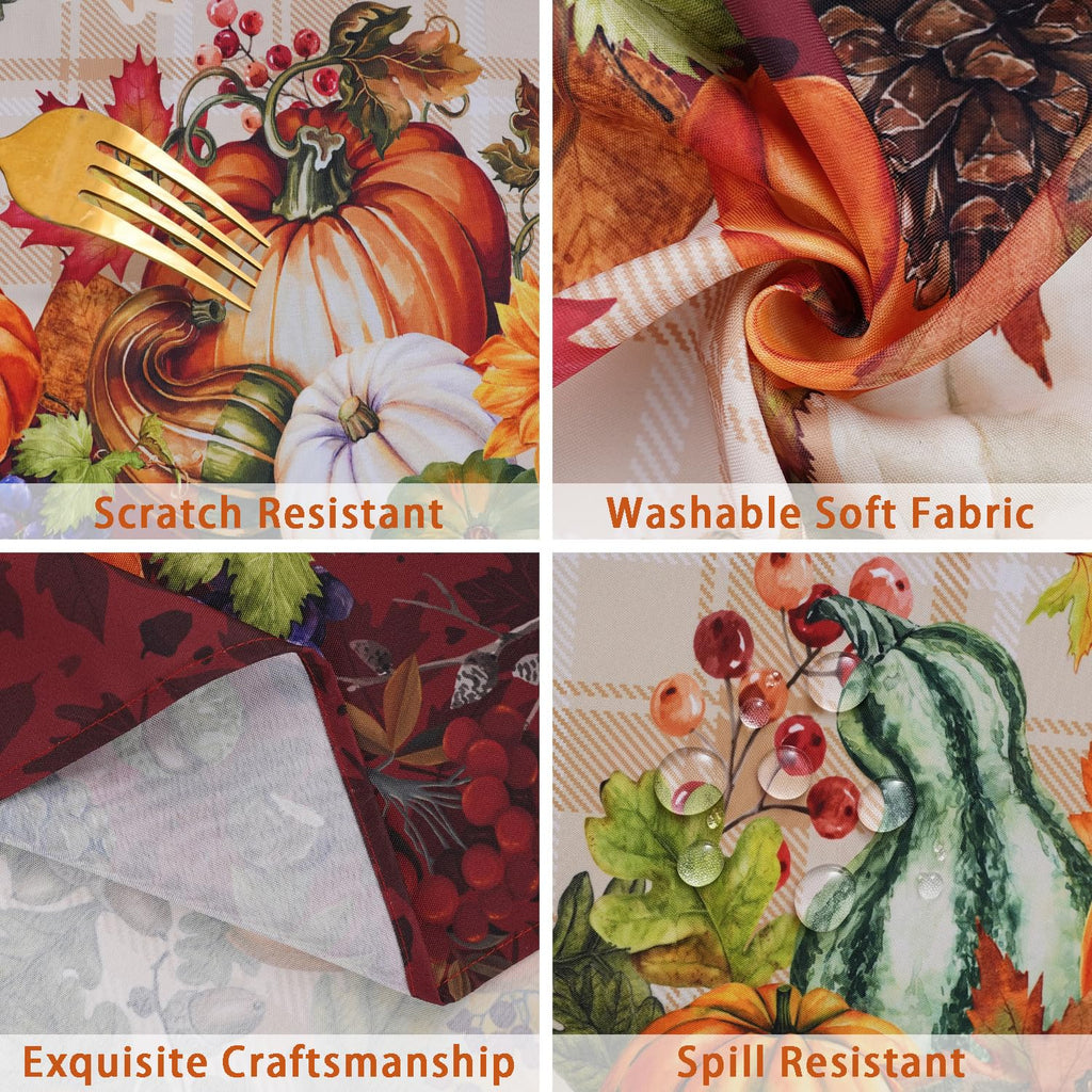 Fall Plaid Oval Tablecloth 60 x 102 Inch, Stain Resistant Washable Fabric Autumn Harvest Pumpkin Table Cloth Oval