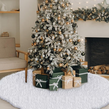 80'' Christmas Tree Skirt Faux Fur Xmas Tree Skirt, Classic, White