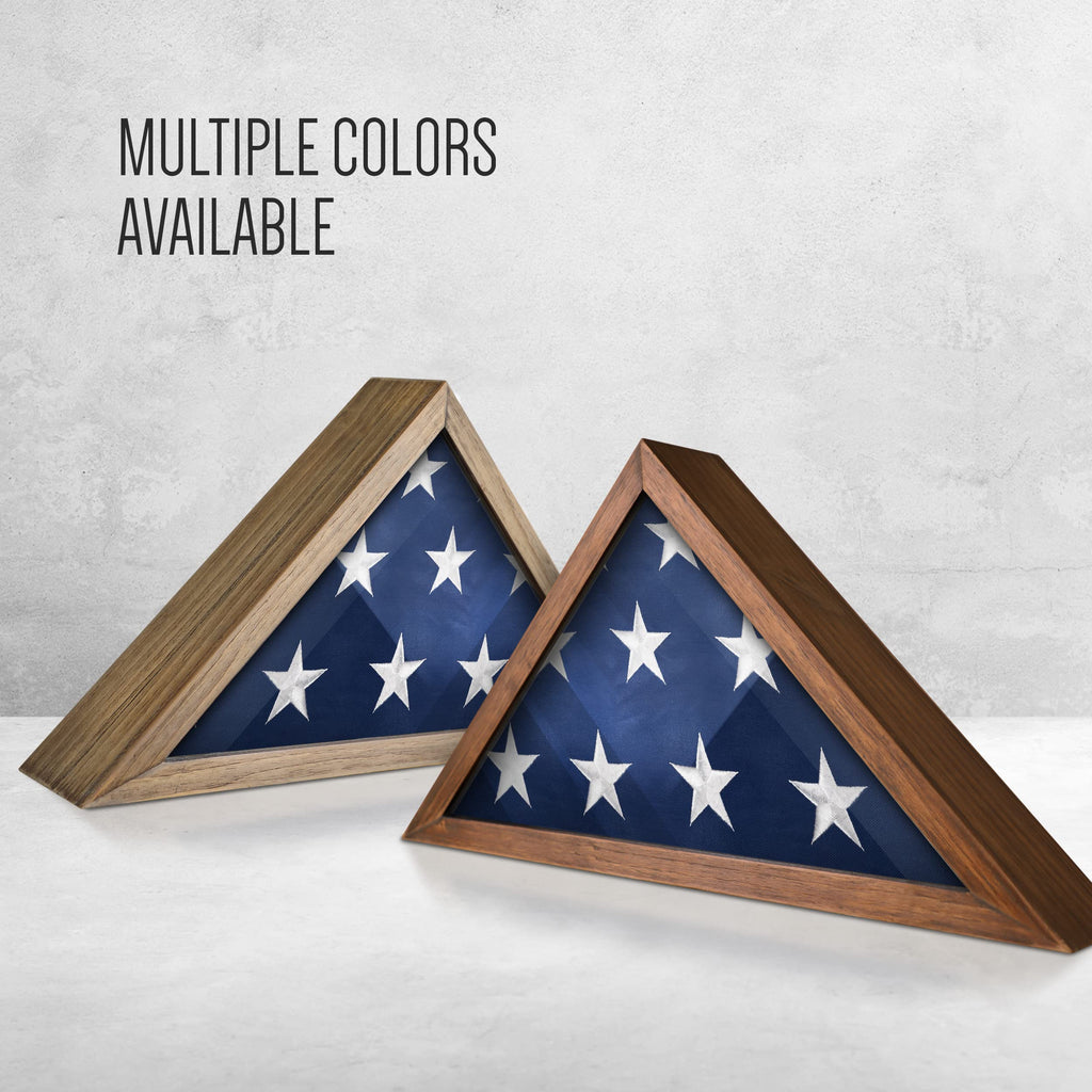 Flag Display Case for 5' x 9.5' American Veteran Burial Solid Wood Rustic Brown Frame with Glass Front Wall Mount or