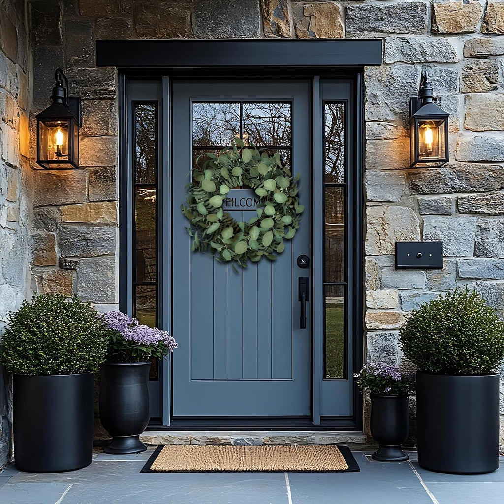 Eucalyptus Wreaths for Front Door 24 Inch, Green Boxwood Greenery Wreath, Artificial Foliage Wreath for Summer Indoor