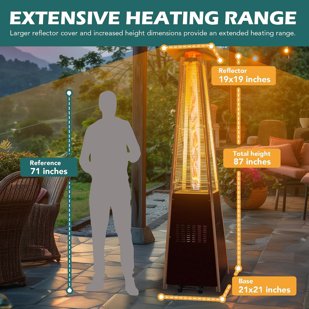 48,000 BTU Flame Pyramid Pool Heater With Cover, Triple Safety Protection Portable Patio Heater with Patio Cover