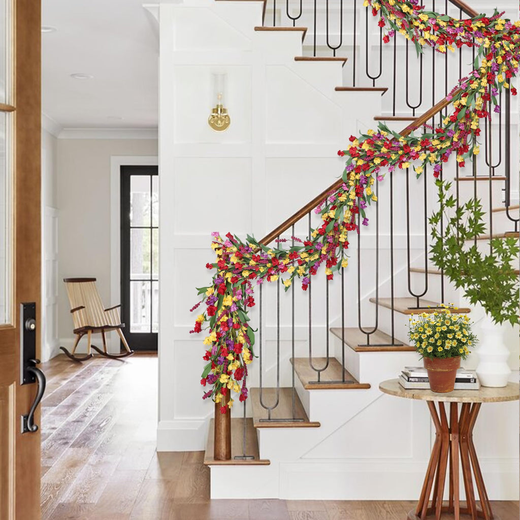 6ft Spring Summer Flower Garland, Artificial Floral Vine for Wall Backdrop Mantle Fireplace Stair Table Wedding Arch