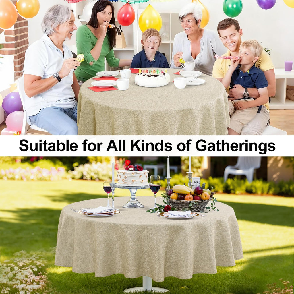 Round Table Cloth Faux Linen Farmhouse Tablecloth Wrinkle and Stain Resistant Decorative Fabric Table Cover, Parties