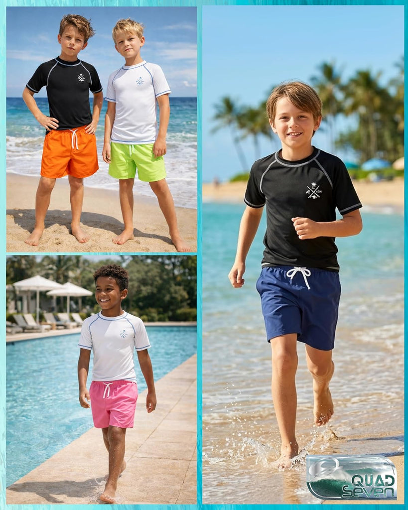 Boys Swim Trunks - 2 Pack Basic Quick Dry Boys Board Shorts Bathing Suit Kids Swimwear with Pockets (Sizes: )