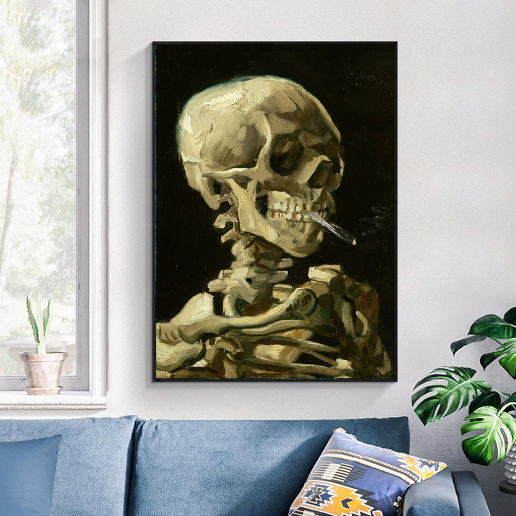 Van Gogh Canvas Wall Art - Skull with Cigarette Print by Vincent Van Gogh - Skeleton Poster Famous Oil Paintings Cool