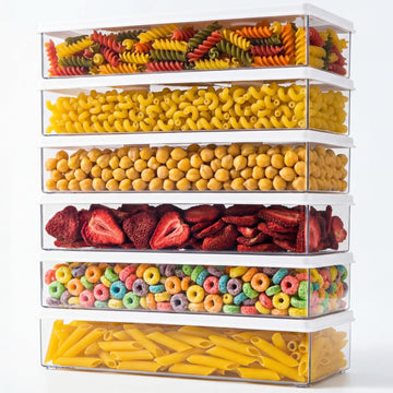 6 Pc Pasta Containers with Lids for Pantry, Airtight Spaghetti Noodle Holder, Plastic Food Keeper for Fridge Kitchen
