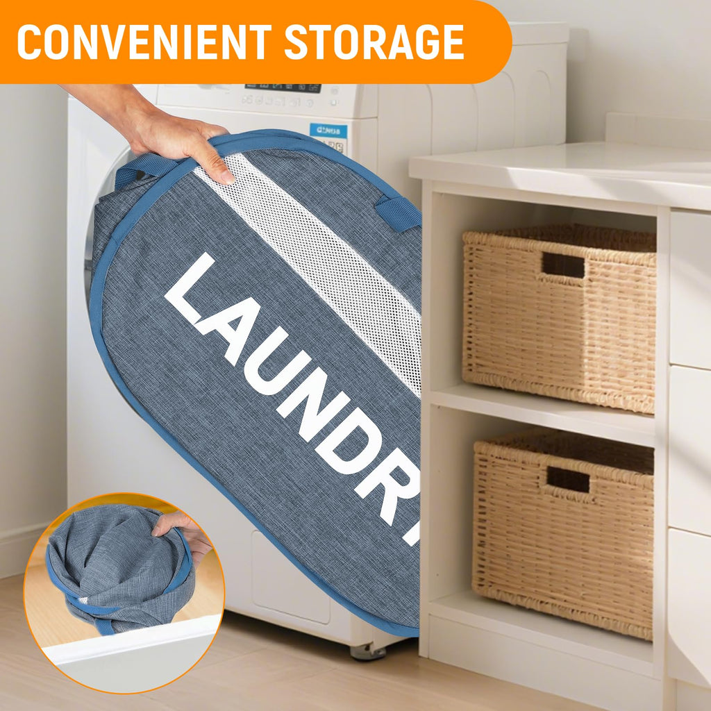 Collapsible Laundry Baskets with Lid, Foldable Clothes Hamper with Reinforced Handles, Sturdy Pop Up Hampers for