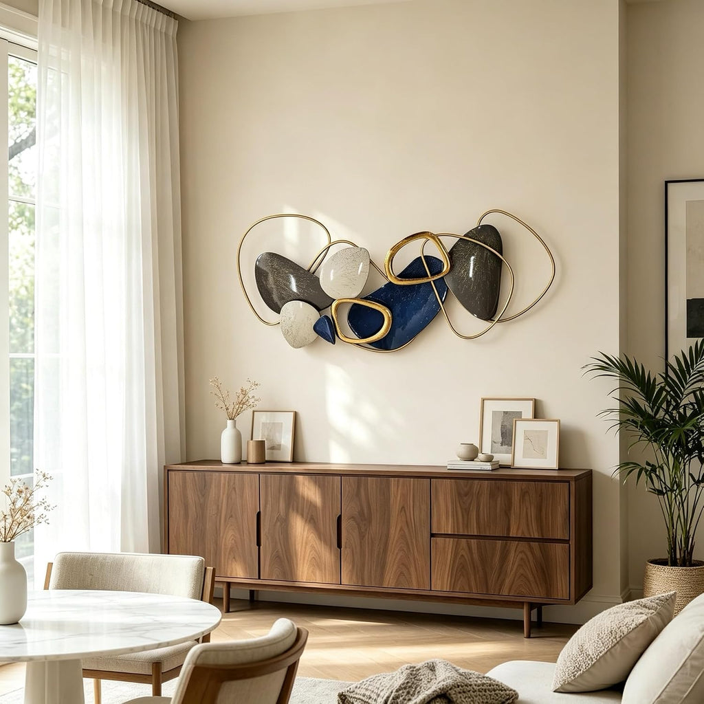 Large Metal Wall Art Decor, 3D Abstract Stone-inspired Handcrafted Modern Wall Sculptures, Entryway 41.4" x 19.7"