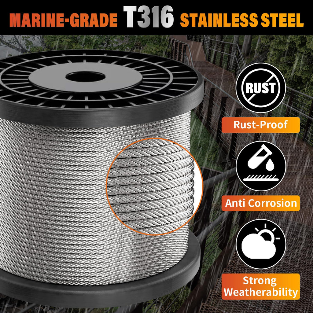 Stainless Steel Cable for Railing - 1/8" T316 Wire Rope Cable