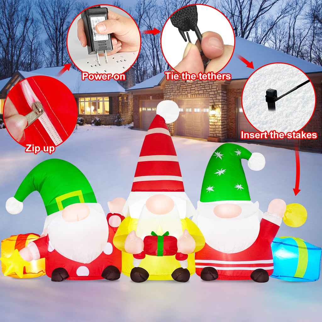 6FT Christmas Blow Up Gnome Inflatable Decoration with Glowing LEDs