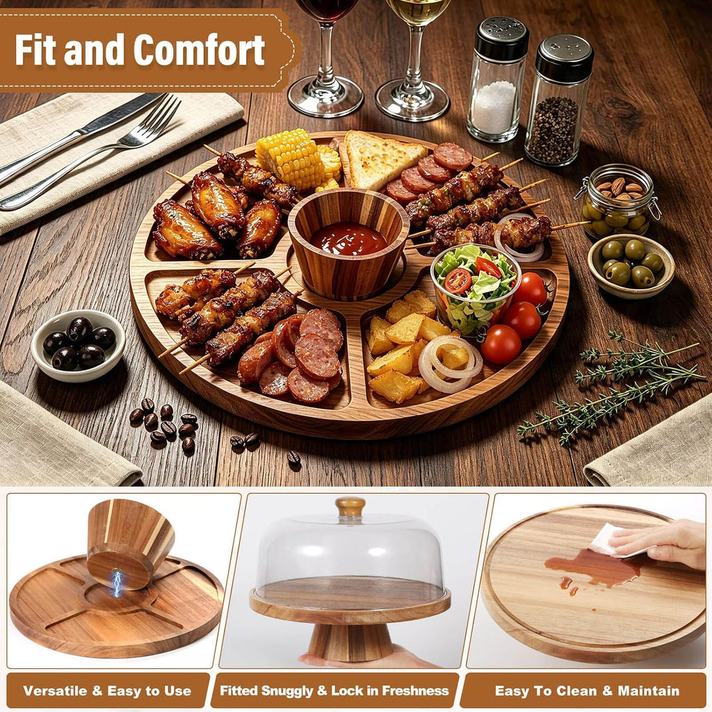 Acacia Wood Cake Stand with Lid, Charcuterie Board for Dessert, snack