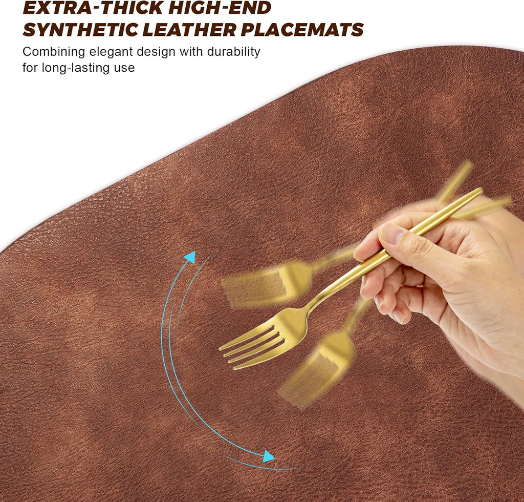 UnivoColors Placemats Round Faux Leather Placemats-Waterproof-Wipe Clean-Heat Resistant-Anti Slip Dining - Set of 8
