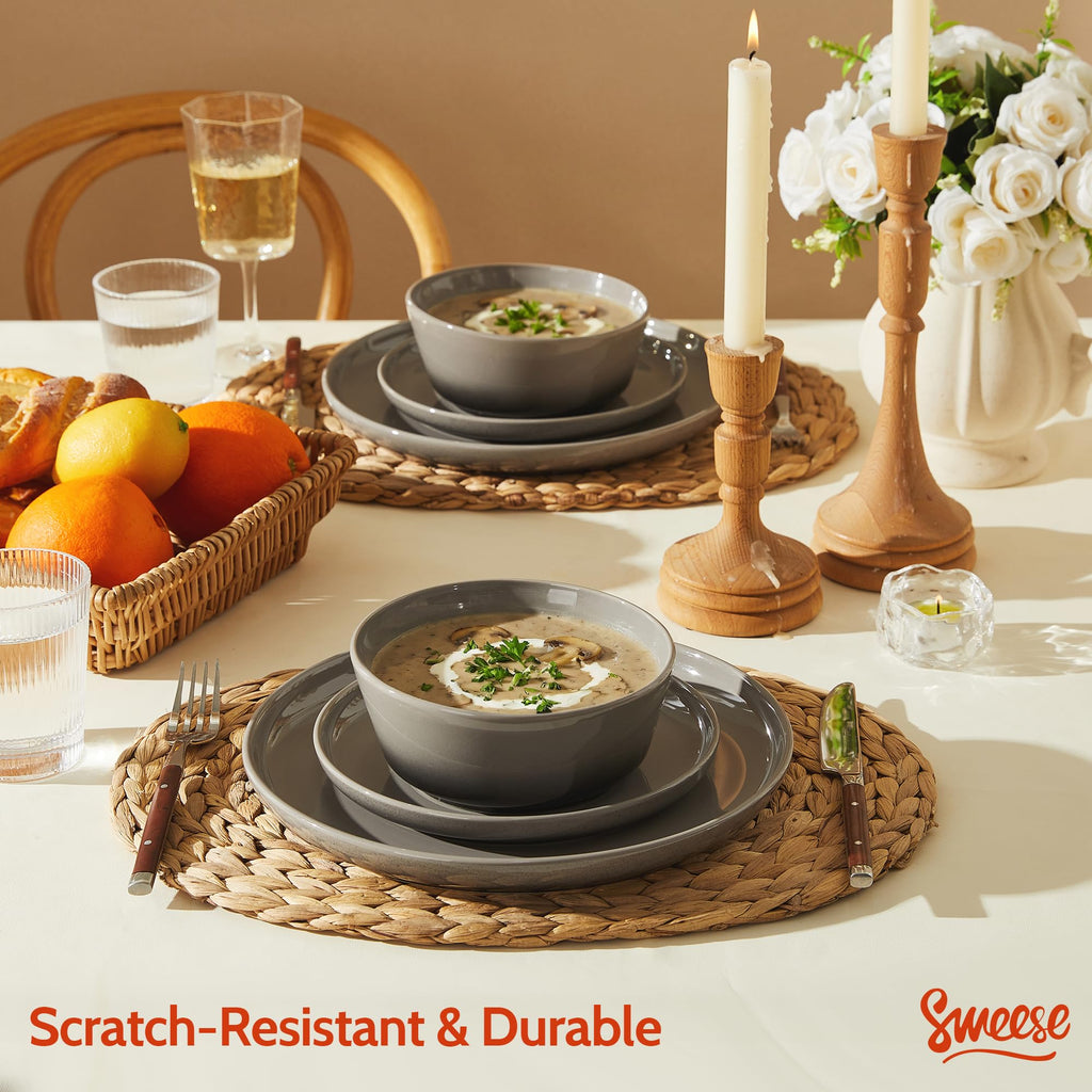 Porcelain Dinnerware Sets, Handpainted Plates and Bowls Set for 6, Scratch Resistant Dinner Set, Dishwasher and Oven