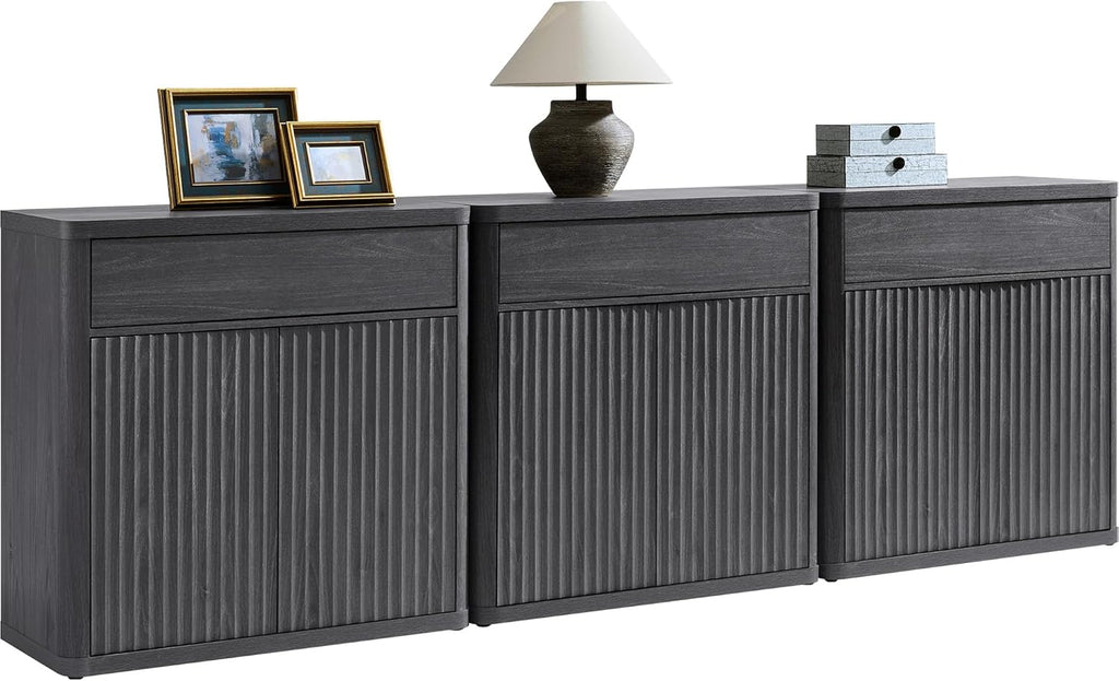 Buffet Cabinet with Storage - Accent Fluted Storage Cabinet with 6 Doors & 3 Drawers Sideboard Credenza Buffet Table