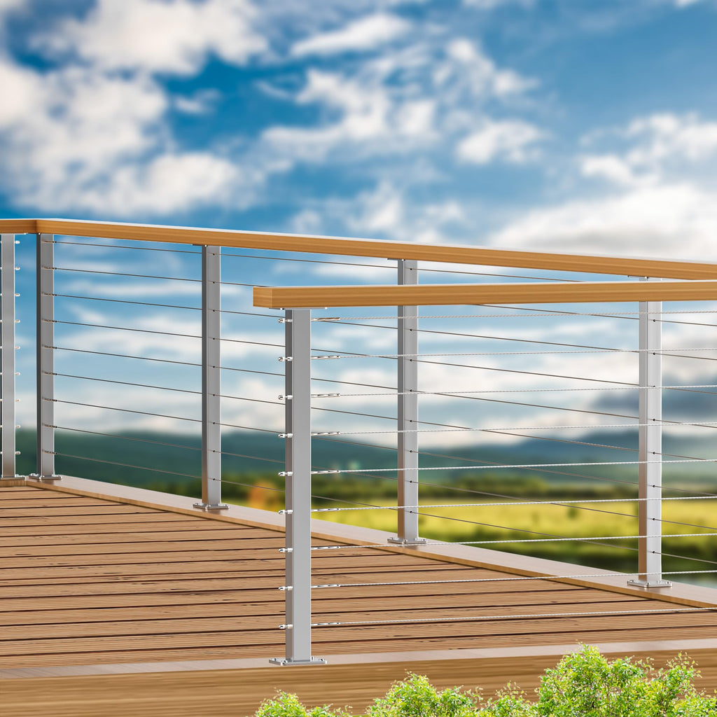 2 Pack Stainless Steel Cable Railing Post(2"×2") with 1/8 Cable Railing Kit, Level drilled (2, Silvery, 36 inch)
