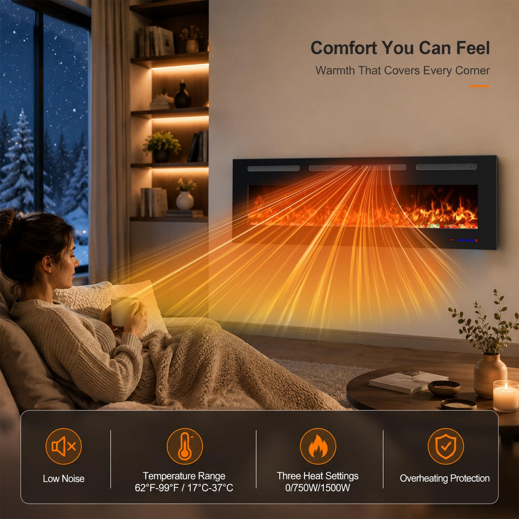 OxharkFlame 72in Smart WiFi Electric Fireplace Insert Wall Mounted Recessed