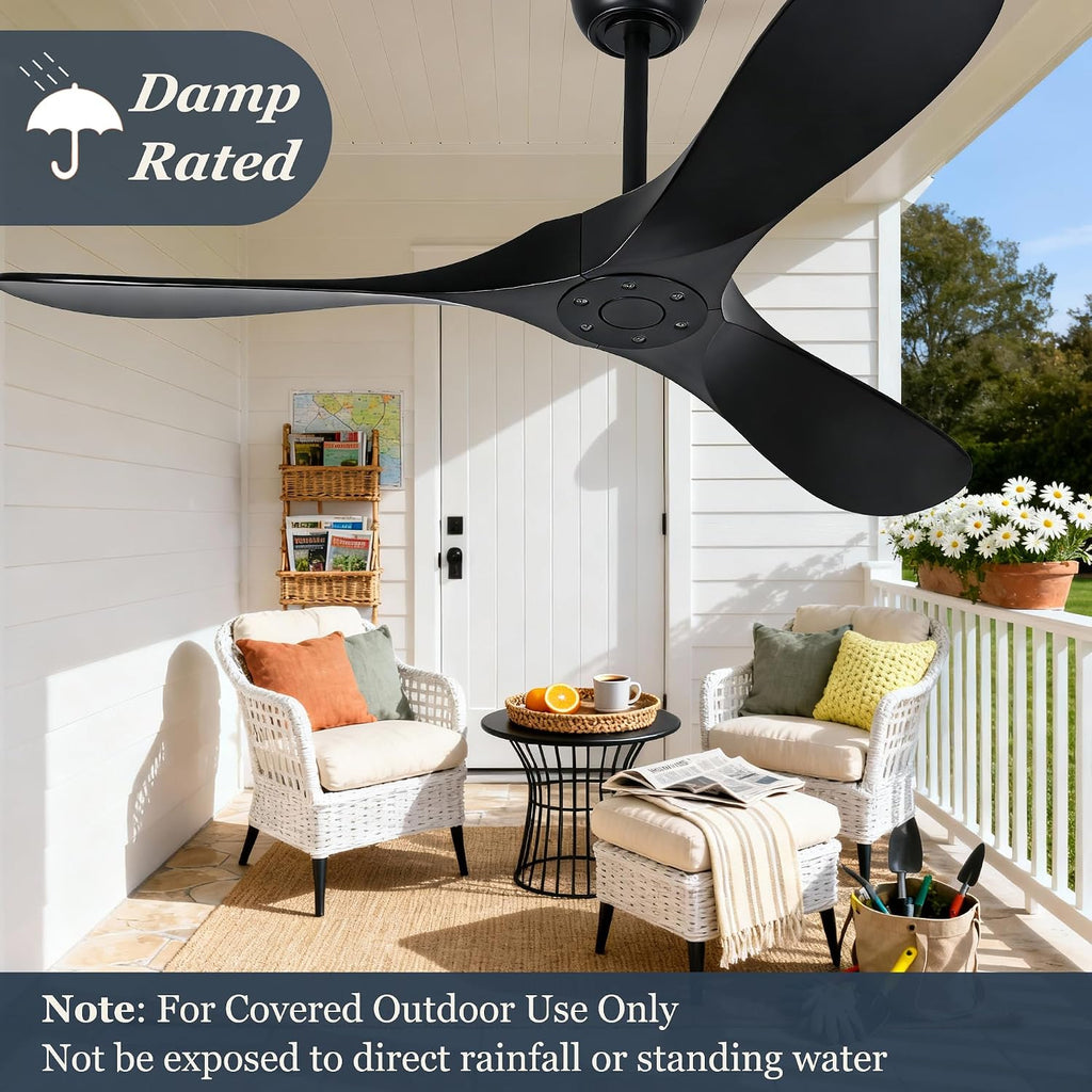 Inspired Maverick Style Solid Wood Black Ceiling Fan Without Light, 52 inch Walnut Ceiling Fan with 3 Wood Blades 6 Speeds Smart Timing Reversible DC Motor, Modern Fan for Indoor Outdoor Farmhouse/Patios A102-B0CMTK7D47