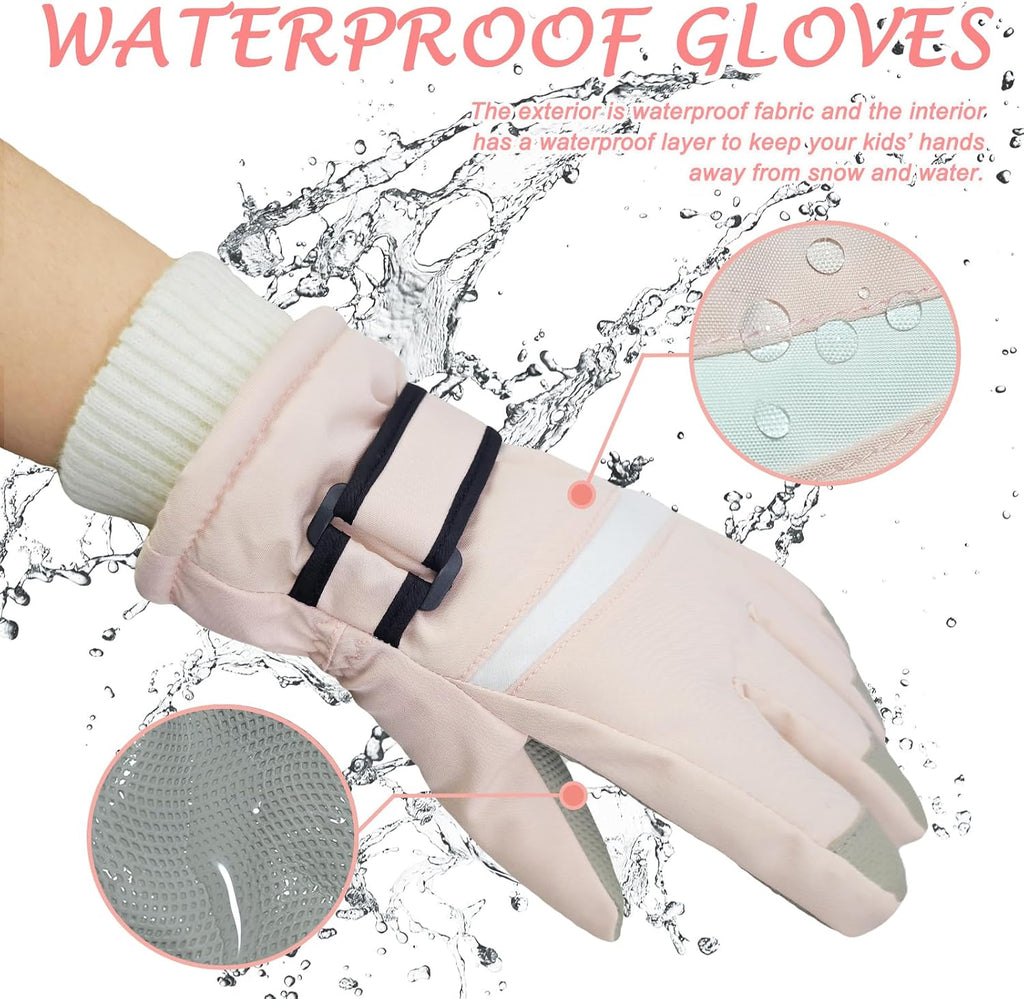 Kids Winter Snow Ski Gloves for Boys Girls Children Snowboard Waterproof Thermal Fleece Gloves for Cold Weather
