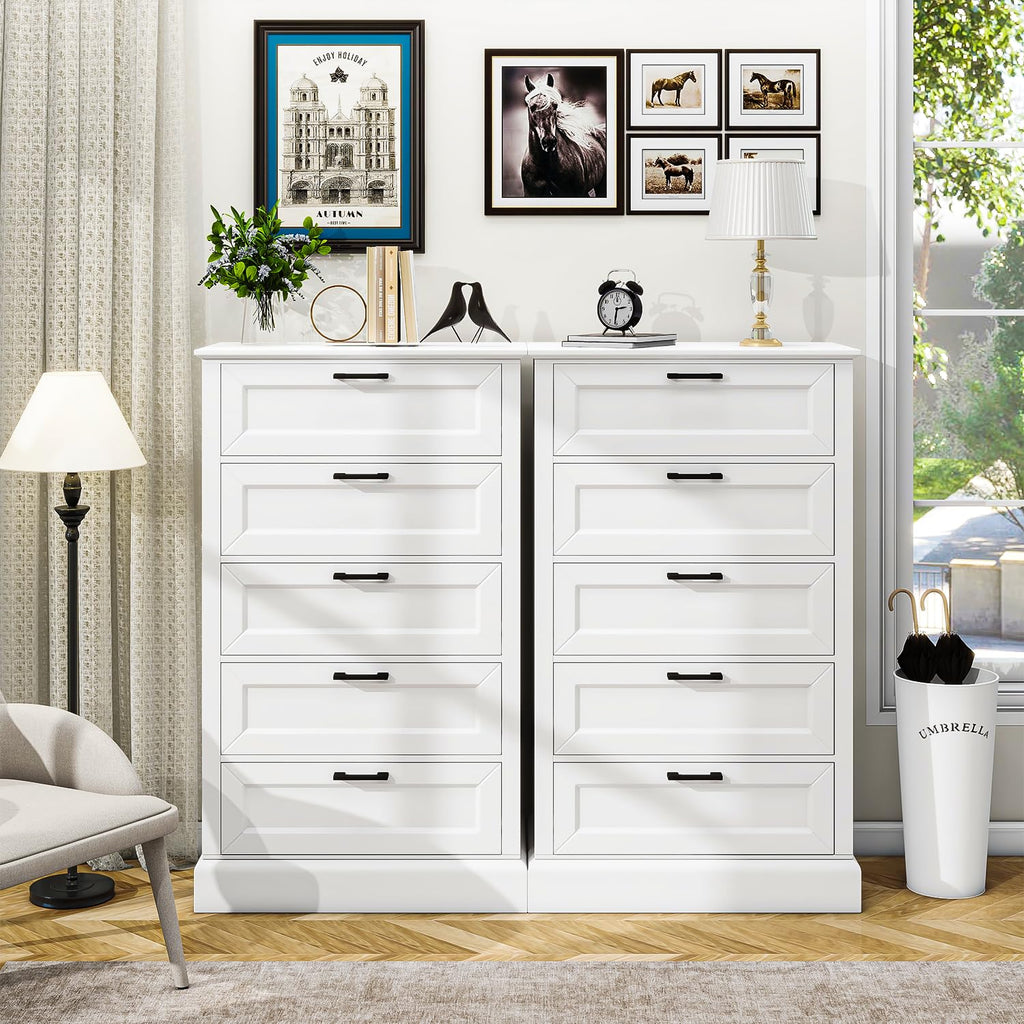 White Dresser with 5 Drawers, Vertical Storage, Wood Tall Dresser, Wooden Tall Chest of Drawers, Lingerie Chest