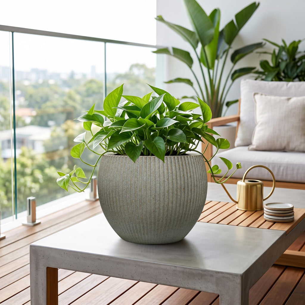 10.2"Dia x 7.8"H Modern Ribbed Plastic Round Planter Pot without Drain