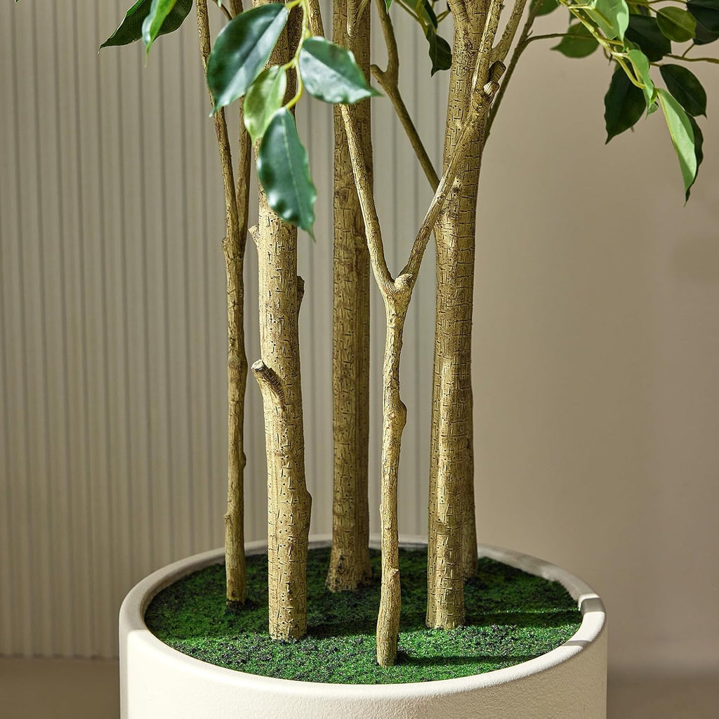 8FT Artificial Ficus Tree Faux Plants Indoor with White Planter
