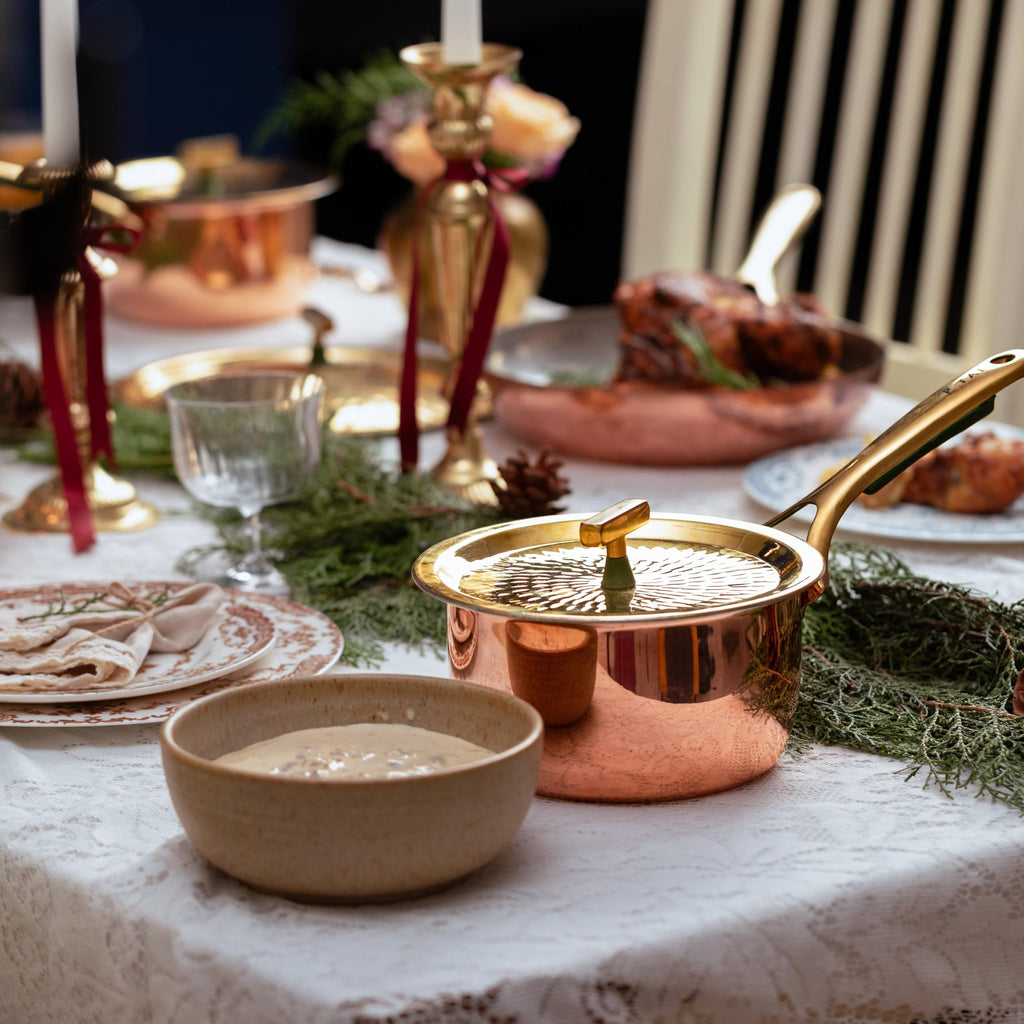 Pure Copper Saucepan with Brass Lid (1.8-Quart) - Handcrafted 100% Solid Copper Pan with Food-Safe Tin Lining