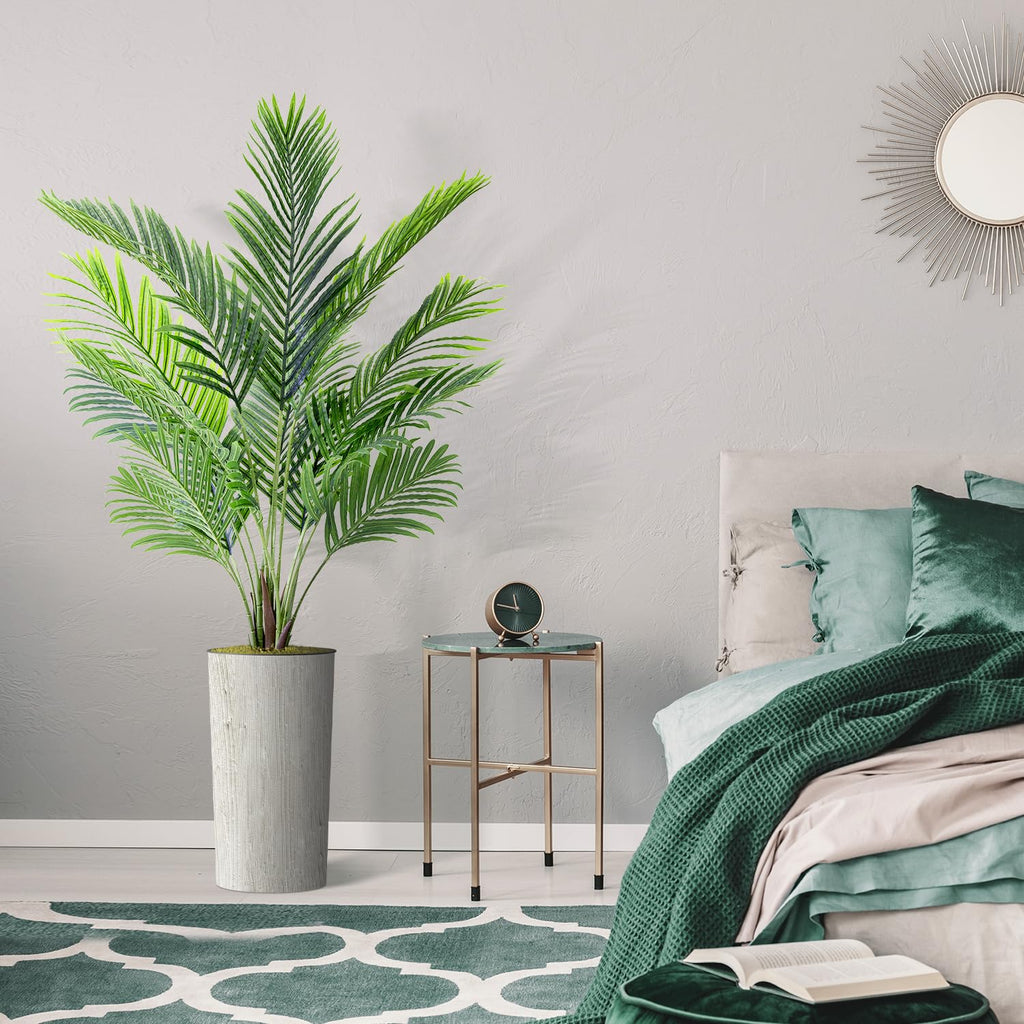 Artificial Tree in Modern Swirl Pattern Planter, Fake Areca Tropical Palm Silk Tree for Indoor and Outdoor Home