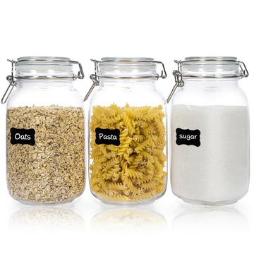 50oz Glass Food Storage Jars with Airtight Clamp Lids, 3 Pack