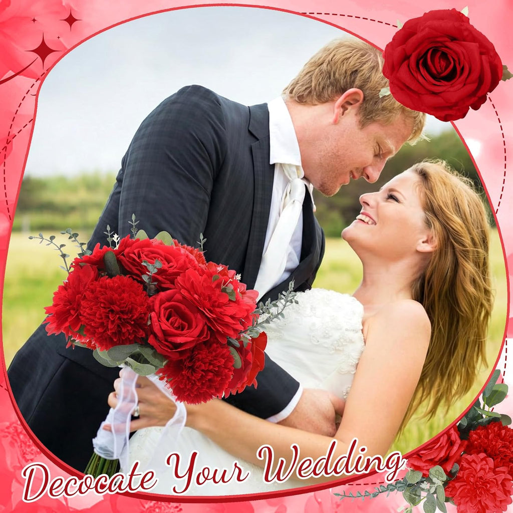 Artificial Flowers with Stems,Red Color - Set of 98