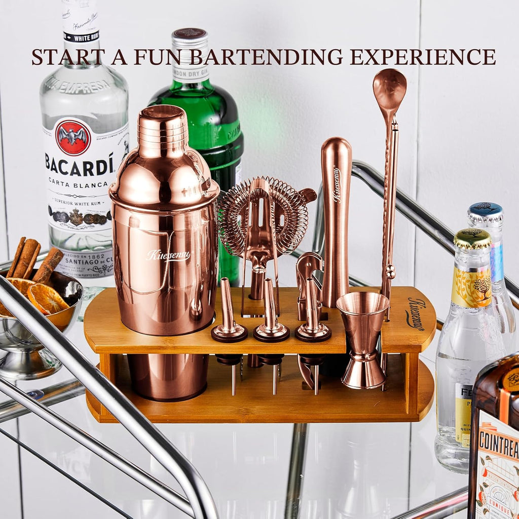 Cocktail Shaker Set Bartender Kit with Stand - Drink Mixer Bar Set with All Essential Bar Accessory Tools - Martini - Set of 15