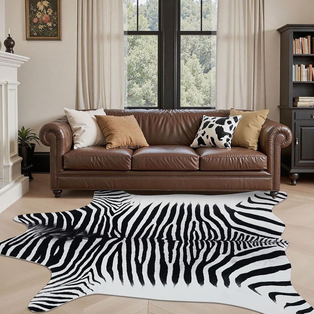 Zebra Rug 7.6x6.2 ft Area Rugs Black White Stripes Funky Area Rugs Living Room Dining Room Animal Rug Carpet