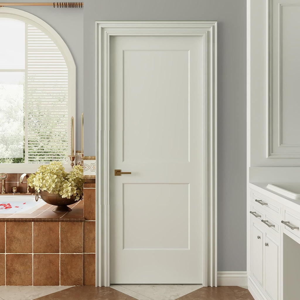 30"x80" 2-Panel Shaker Style White Primed Hollow Core Interior Molded Door Slab, NOT Pre-drilled and NOT Included