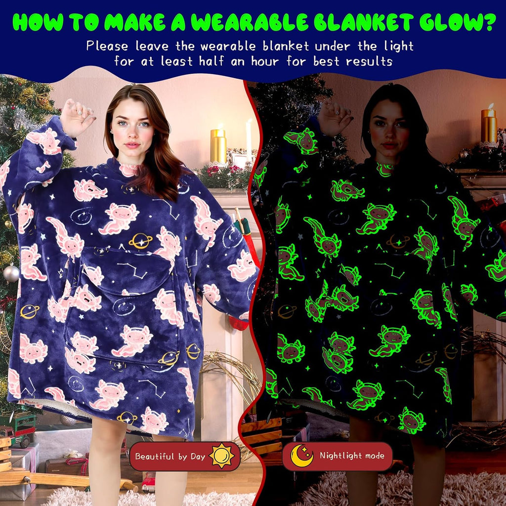 Adult Wearable Blanket Hoodie - Axolotl Wearable Blanket Sweatshirt for Women or Men, Warm & Cozy Plush Fleece