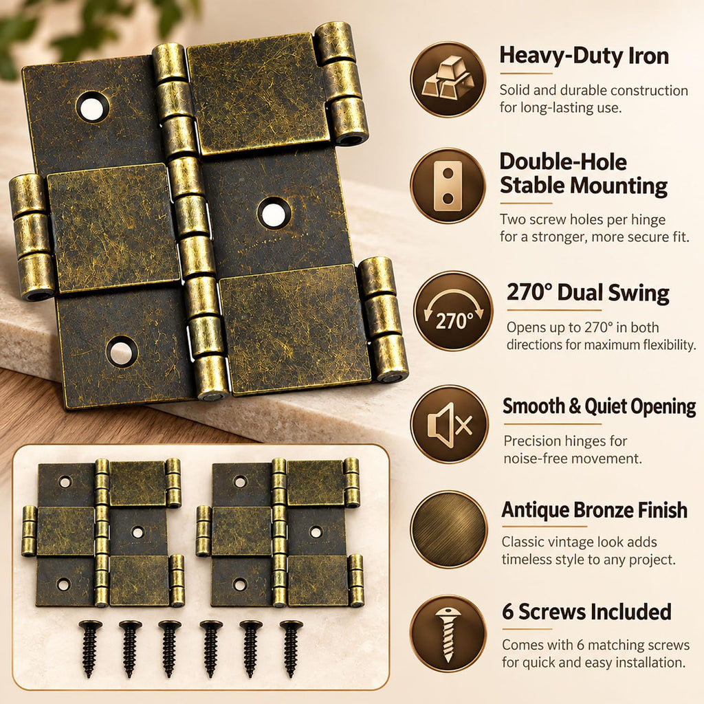 Lovelysp 2PCS Antique Bronze 3-Inch Double Acting Screen Hinge with Screws