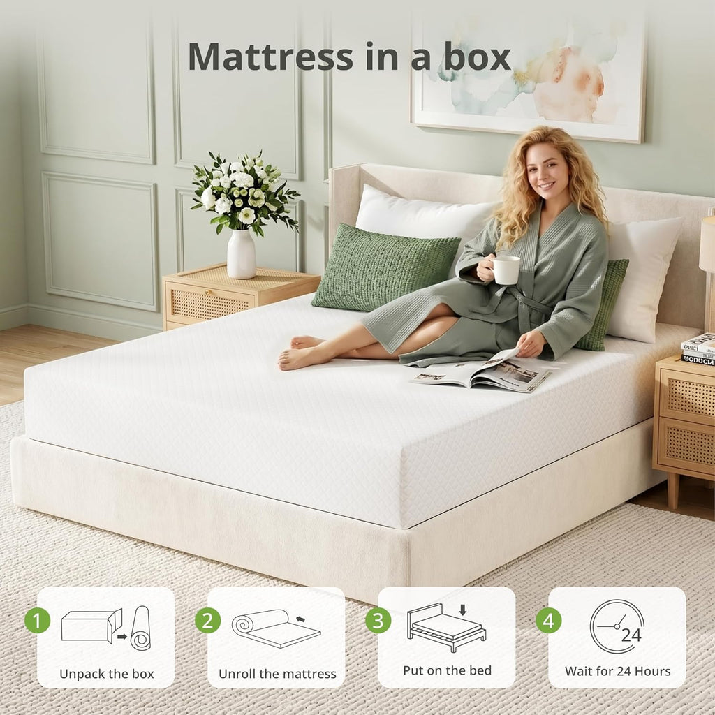 Cal King Mattress 12 Inch, Gel Memory Foam Mattress, Medium Firm | Bed Mattress in A Box, Cooling Green Tea Gel