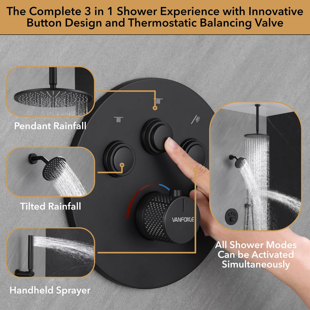 Thermostatic Shower Faucet Set Matte Black Shower System