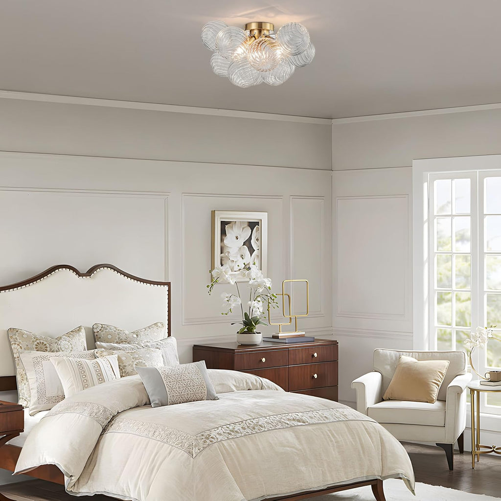 Semi Flush Chandelier Gold, Modern Light Fixtures Ceiling Mount Lighting Pendant 3 Light Dining Chandeliers Over