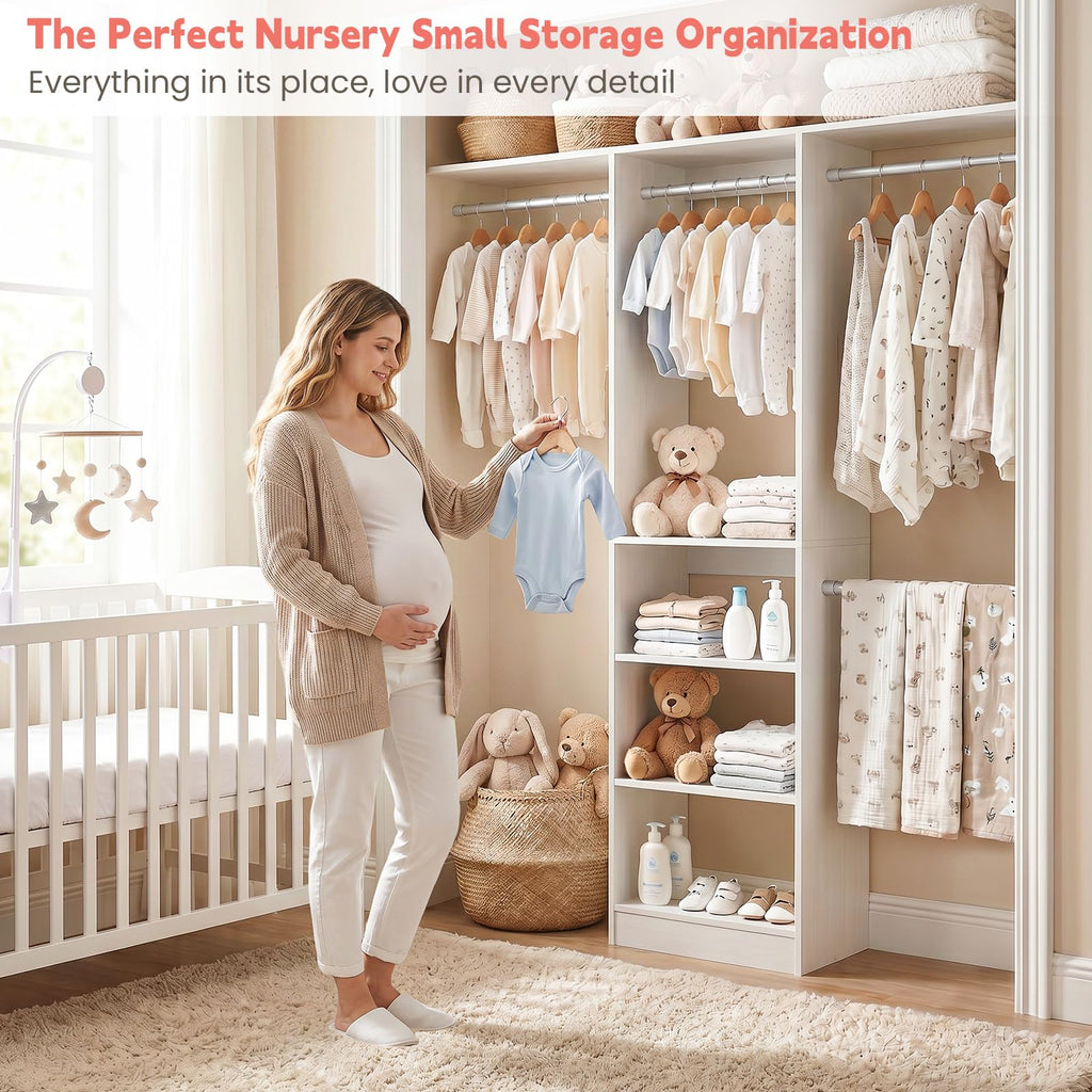 48" Small Closet System, Space-Saving Wall-Mounted Wardrobe Organizer, Mini Garment Rack for Narrow Spaces, Morning