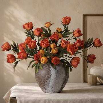 Artificial Peony Flowers, Faux Silk Peonies Stems with Distressed Leaves, Fade Resistant Floral Branches - Set of 8