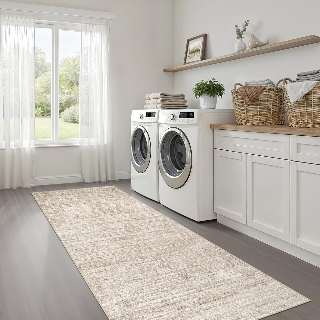 Runner Rug 3x8 Washable Non-Slip Kitchen Neutral Rug Beige