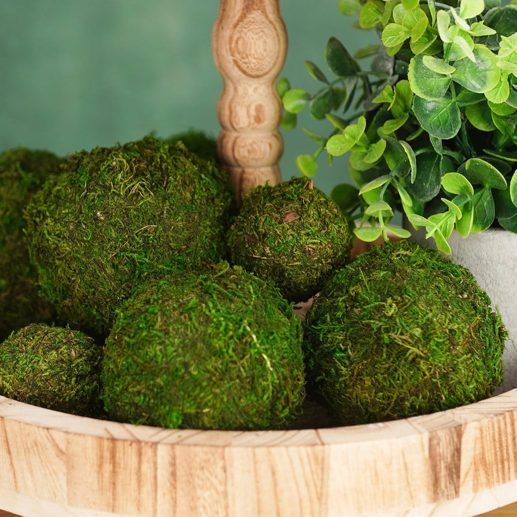 Decorative Moss Balls Set - Fake Moss Balls for Bowl Fillers, Centerpiece Decor, Home Decor, Vase Filler, Wedding - Set of 6