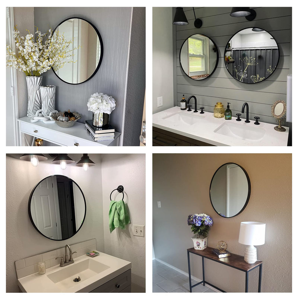 Large Round Mirror, 30 inch Circle Mirror, Matte Black Metal Frame