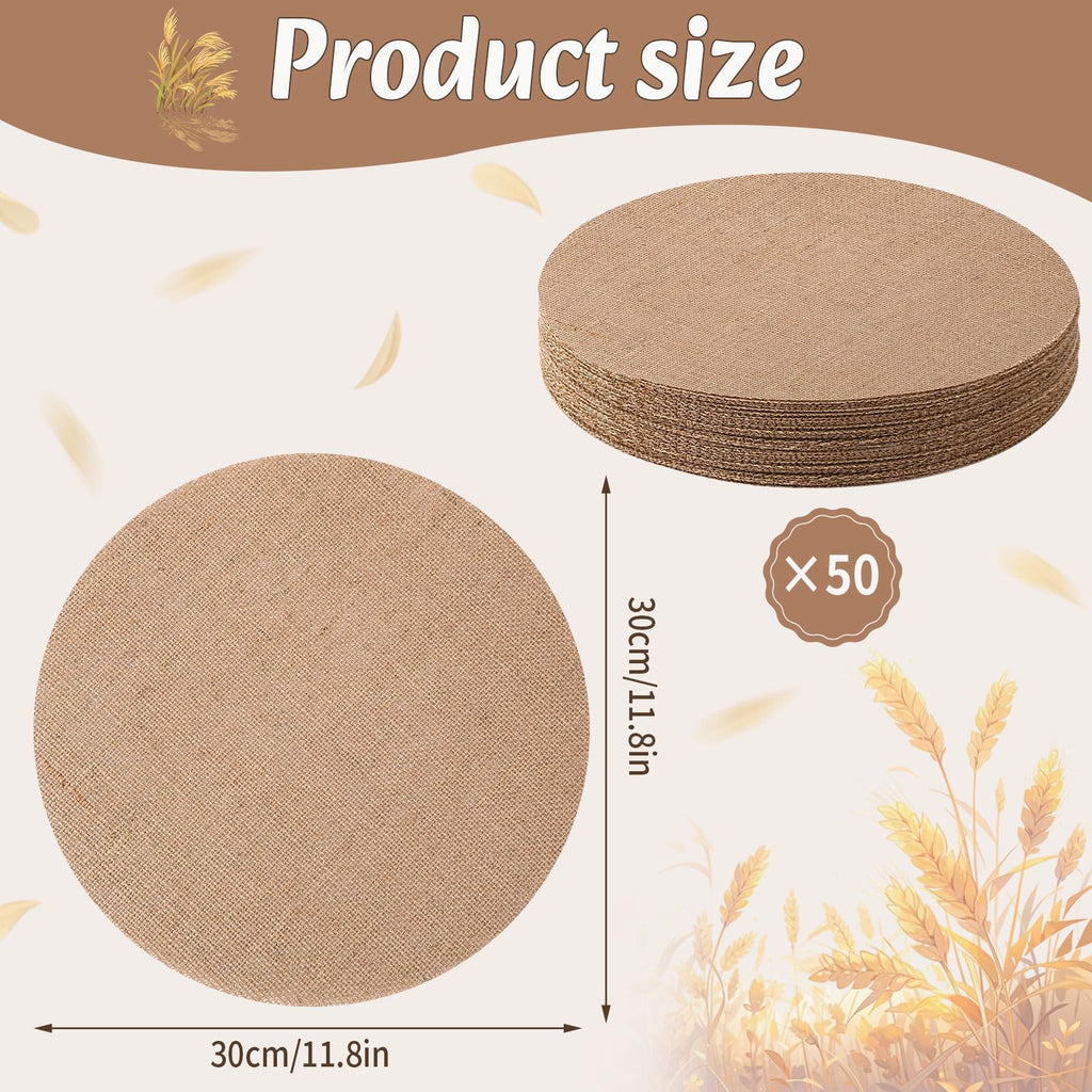 50 Pcs 11.8 Inch Burlap Round Placemats Bulk, Natural Table Mats