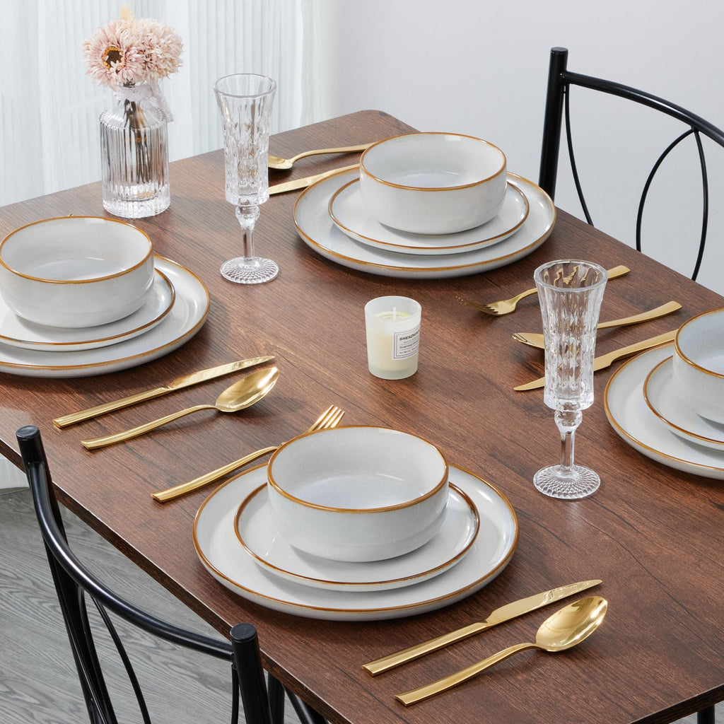 Dinnerware Sets for 6, 18-Piece Stoneware Plates and Bowls Set, Reactive Glaze Dinning Ware Dishes Set, Microwave &