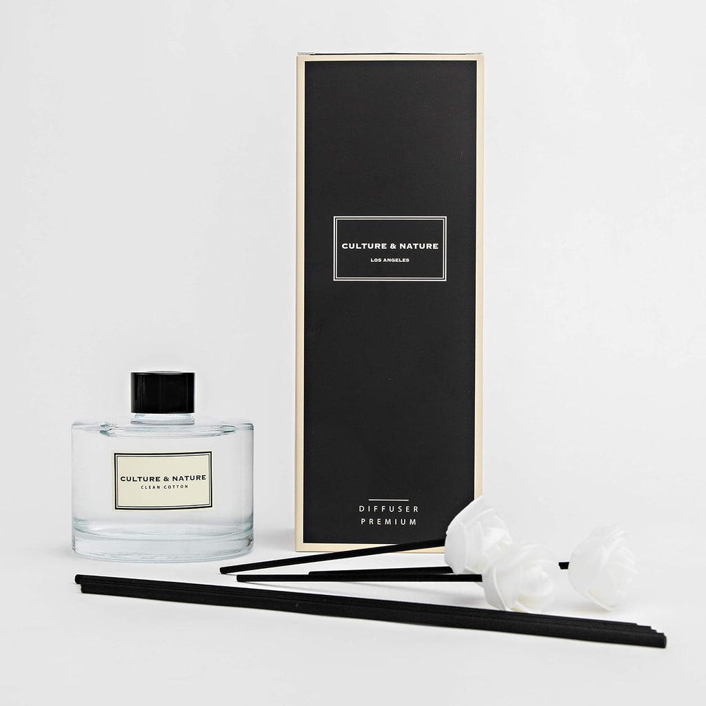 Reed Diffuser Set 6.7oz (200ml) Clean Cotton Scented Diffuser with Sticks Home Fragrance Reed Diffuser Shelf Decor