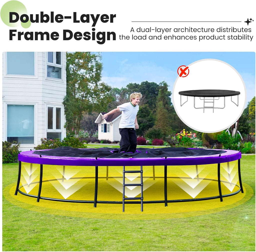 1800LBS Capacity No-Gap Design 16 15 14 12FT Trampoline with Safety Enclosure Net and Non-Slip Ladder 10-Year Quality